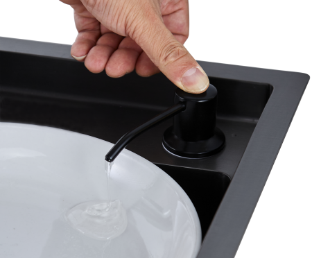 Дозатор жидкого мыла для кухонной мойки с колбой чёрный FASHUN (арт. A403-7) оптом от компании Аквалига
