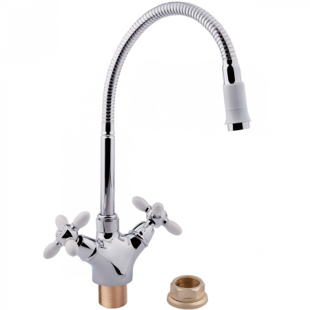 Смеситель-елочка Fashun гибкий излив хром/белый FASHUN (арт. A43127-8)