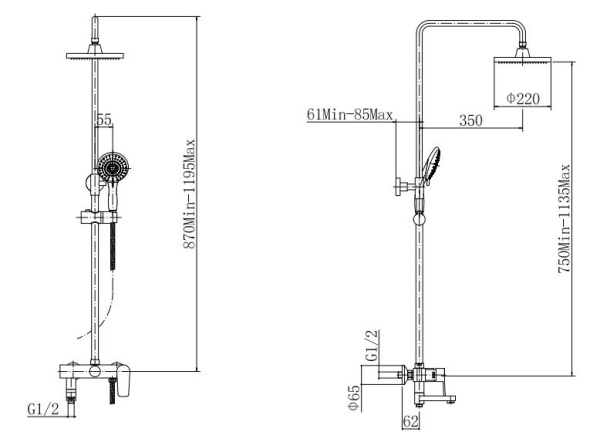 Смеситель с душевой стойкой Fashun латунь FASHUN (арт. A2452)