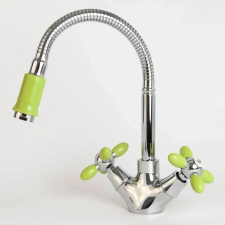 Смеситель-елочка Lemen гибкий излив хром/зеленый LEMEN (арт. LD-91634G-N19)