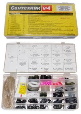 Набор прокладок "Сантехник 4" в органайзере (ассортимент плоских и формованных прокладок) Симтек (арт. 3-0016) оптом от компании Аквалига
