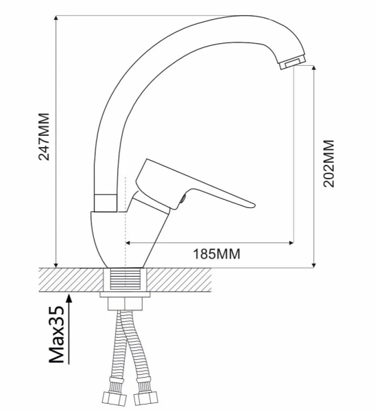 Смеситель для кухни однорычажный Ammore высокий излив черный Ammore (арт. A5003-A)