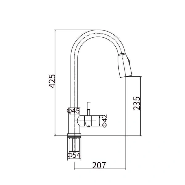 Смеситель для кухни однорычажный Fashun высокий излив нержавейка чёрный FASHUN (арт. A56109-7)