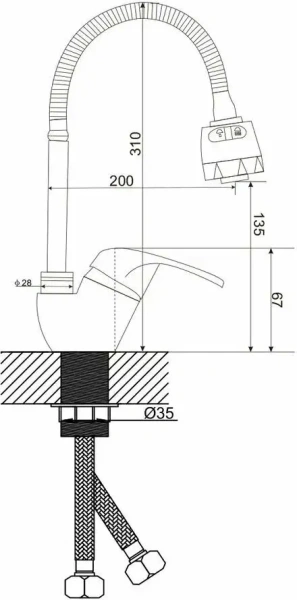 Смеситель для кухни однорычажный Feinise гибкий излив FEINISE (арт. S4615B)
