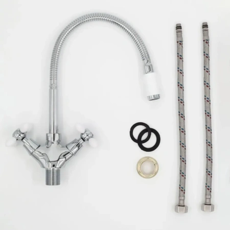 Смеситель-елочка Lemen гибкий излив хром/белый LEMEN (арт. LD-91634W-N19)