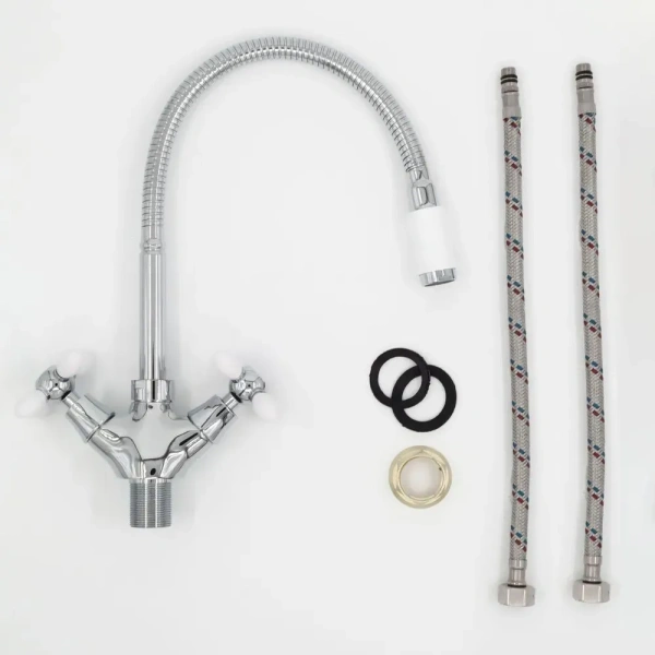 Смеситель-елочка Lemen гибкий излив хром/белый LEMEN (арт. LD-91634W-N19)