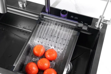 Мойка врезная многофункциональная 75х46 см, глубина 21см графит OUTE (арт. T87546Y-1+T710Y) оптом от компании Аквалига
