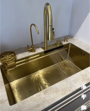 Мойка врезная многофункциональная 78х46 см, глубина 21см золото OUTE (арт. T87846J) оптом от компании Аквалига
