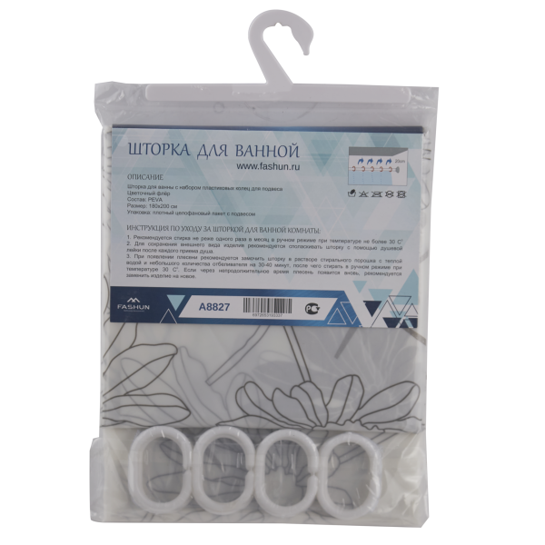 Штора для ванной 180х180 см полиэтилен романтика FASHUN (арт. A8827) оптом от компании Аквалига

