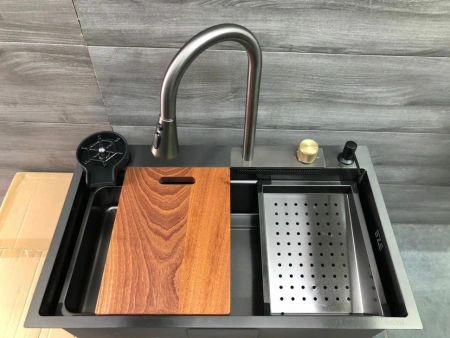 Мойка врезная многофункциональная 78х46 см, глубина 21см чёрная OUTE (арт. T87846H) оптом от компании Аквалига
