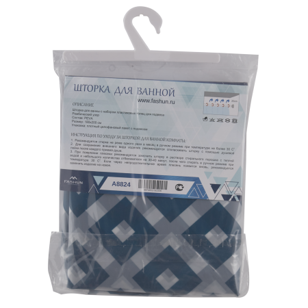 Штора для ванной 180х200 см полиэтилен прибрежная волна FASHUN (арт. A8824) оптом от компании Аквалига
