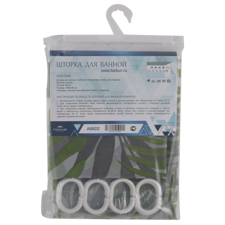 Штора для ванной 180х180 см полиэтилен пальмы FASHUN (арт. A8822) оптом от компании Аквалига
