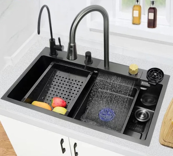 Мойка врезная многофункциональная 78х46 см, глубина 21см графит OUTE (арт. T87846Y) оптом от компании Аквалига
