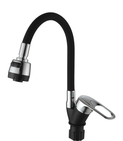 Смеситель для кухни однорычажный Ammore гибкий излив хром/чёрный Ammore (арт. A5040-A)