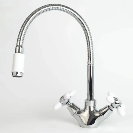 Смеситель-елочка Lemen гибкий излив хром/белый LEMEN (арт. LD-91634W-N19)