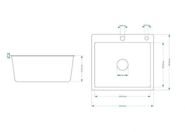 Мойка врезная 3,0мм Fmark 50х45 сатин глубина 200мм в комплекте сифон Fmark (арт. FSC5045L) оптом от компании Аквалига
