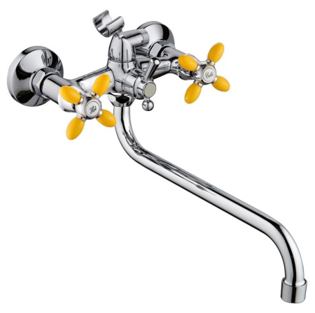 Смеситель для ванны двухвентильный Feinise длинный излив хром/жёлтый FEINISE (арт. S77308-9-35S)