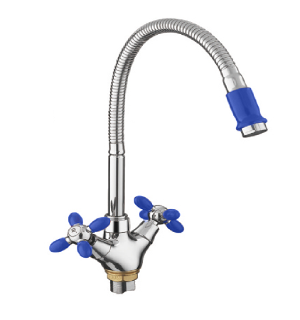 Смеситель-елочка Fashun гибкий излив хром/синий FASHUN (арт. A43127-11)