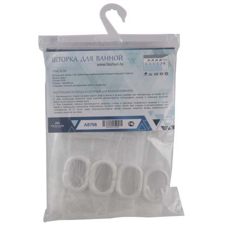 Штора для ванной 180х200 см с 3D эффектом полиэтилен белое кружево FASHUN (арт. A8756) оптом от компании Аквалига
