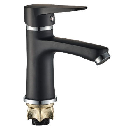 Смеситель для раковины однорычажный Lemen на гайке хром/чёрный LEMEN (арт. LC-1330E)