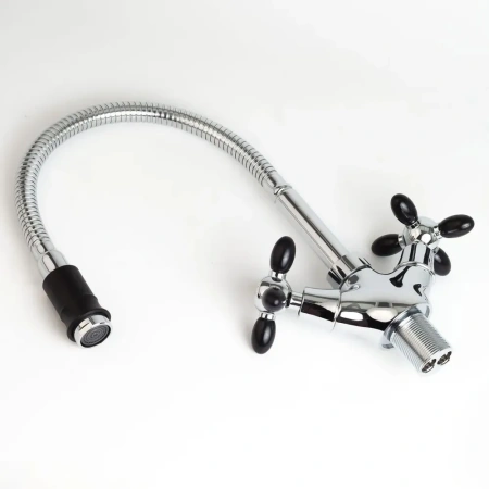 Смеситель-елочка Lemen гибкий излив хром/чёрный LEMEN (арт. LD-91634E-N19)