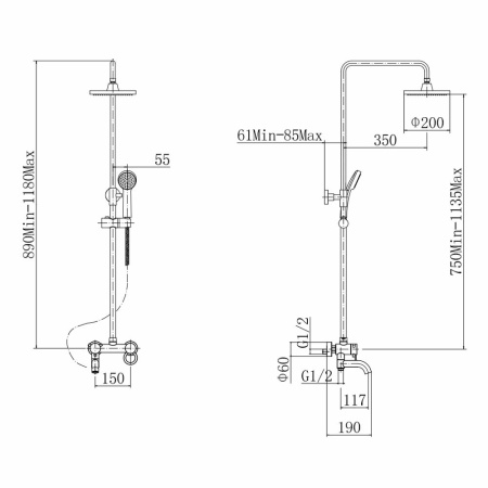 Смеситель с душевой стойкой Fashun латунь FASHUN (арт. A2422)