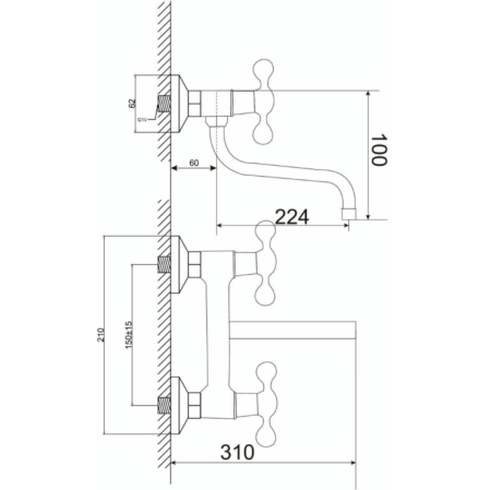 Смеситель для кухни настенный Feinise двухвентильный FEINISE (арт. S61317-25S)