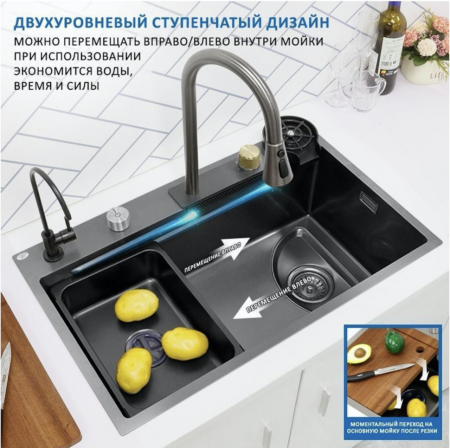 Мойка врезная многофункциональная 78х46 см, глубина 21см чёрная OUTE (арт. T87846H) оптом от компании Аквалига
