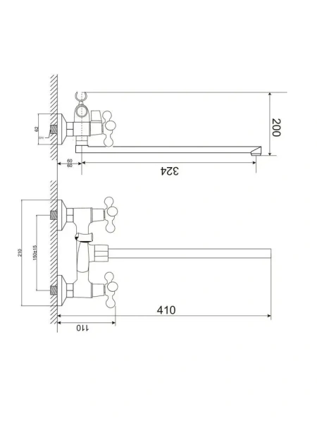Смеситель для ванны двухвентильный Rainsberg длинный излив RAINSBERG (арт. R50223F-1)